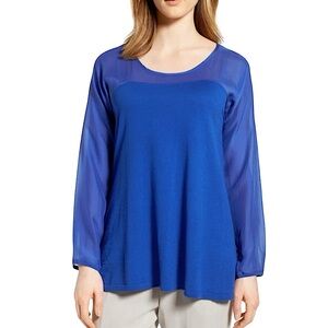 Eileen Fisher Silk Blend Scoop Neck Woven Contrast Tunic size XL